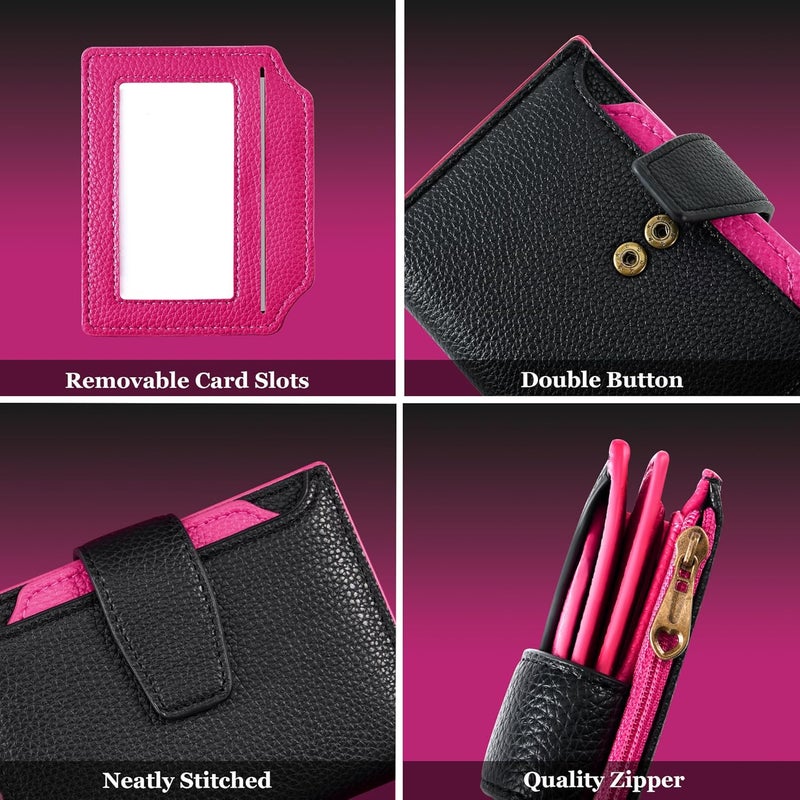 Airkit Small Wallet Women RFID Blocking Soft Leather Bifold Compact Card Holder Wallet for Women with Zipper Coin Pocket 4 ID Window - Image 4